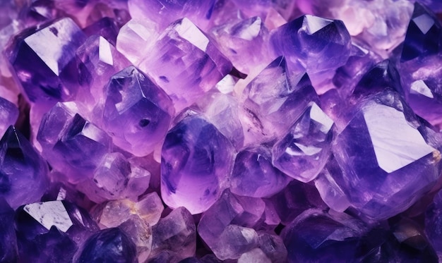 Photo amethyst stones background purple minerals wallpaper for postcard book illustration card created with generative ai tools