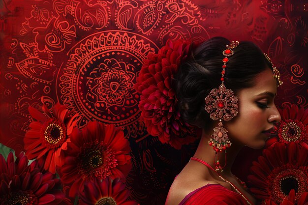 Photo amidst a canvas painted in shades of deep red and luxurious burgundy a mandala unfolds its mesmerizi