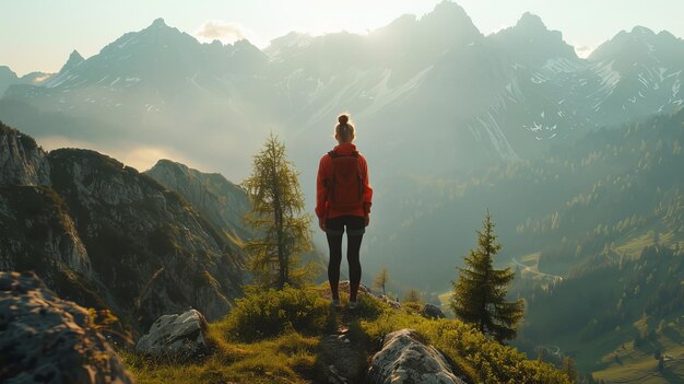 Amidst the crisp mountain air and the scent of pine the woman climbing to the top of the mountain finds herself in harmony with the natural world her spirit renewed by the majesty of her surroundings