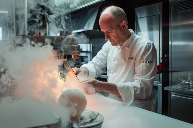 Amidst the hum of machinery the chef uses molecula generative ai