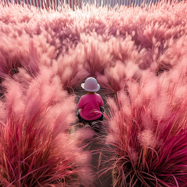 Photo amidst nature's beauty a woman finds peace in a field of daisies