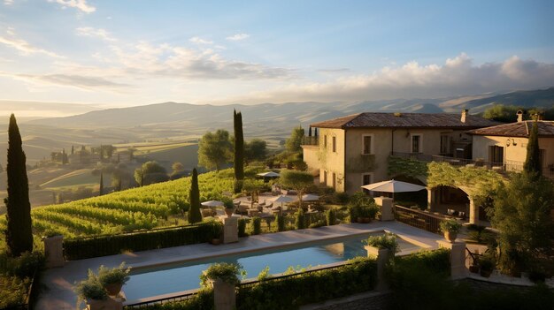 Foto in mezzo a vigneti ondulati la tua tenuta da sogno presenta una villa di ispirazione toscana