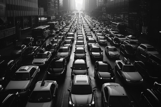 Photo amidst the rush of traffic cars in this city yearn generative ai