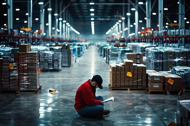 Photo amidst the sea of crates and pallets the warehouse generative ai