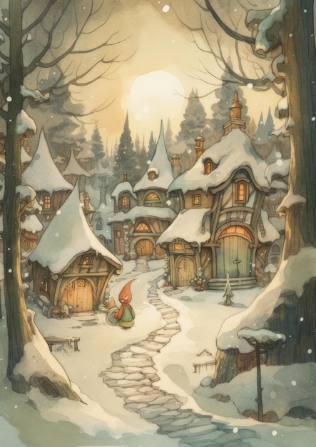 Amidst the snowcovered panorama of a charming gnome vilage
