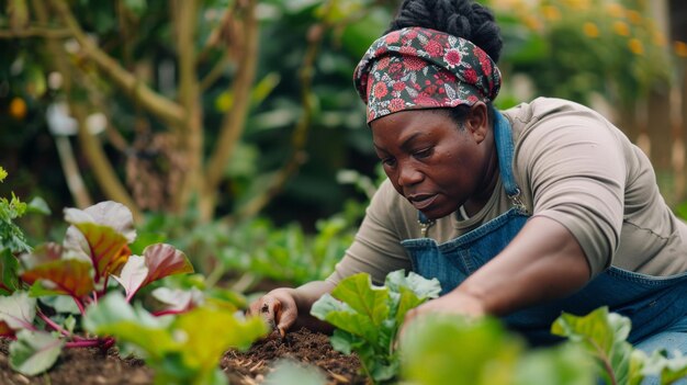 Photo amidst the sounds of the city the african american woman focuses on the task at hand meticulously inspecting the beets and removing any impurities from the soil