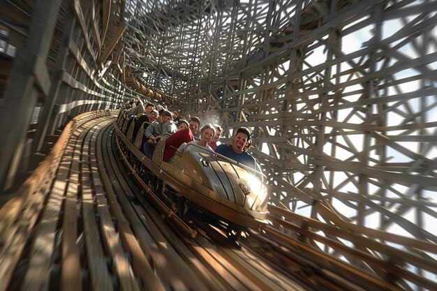 Photo amidst the wooden framework riders on the clic rol generative ai