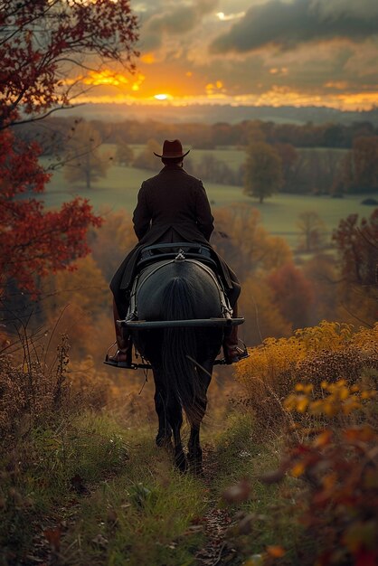 사진 아미시의 말과 마차는 시골 풍경에 여 있습니다. 단순한 삶은 으로 흐려집니다.