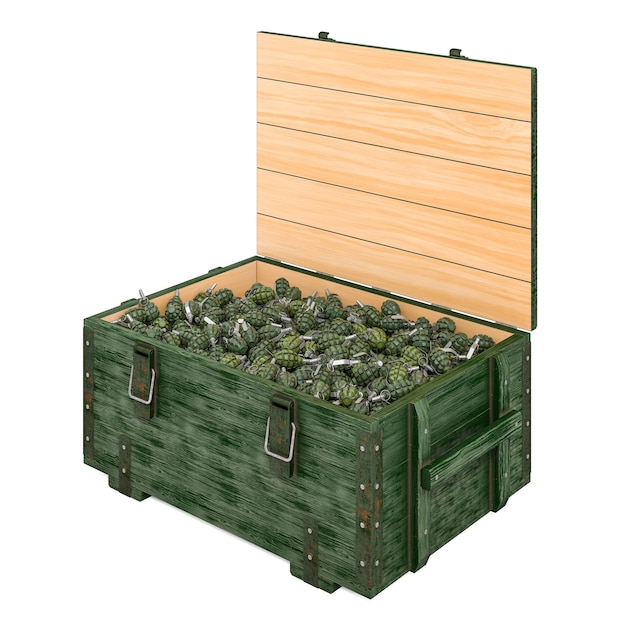 Photo ammo crate with hand grenades 3d rendering