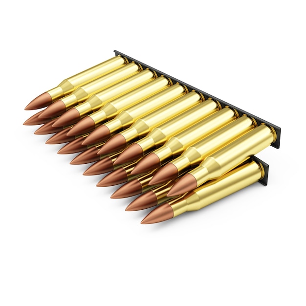 Ammo Pack of Rifle Bullets isolated on white