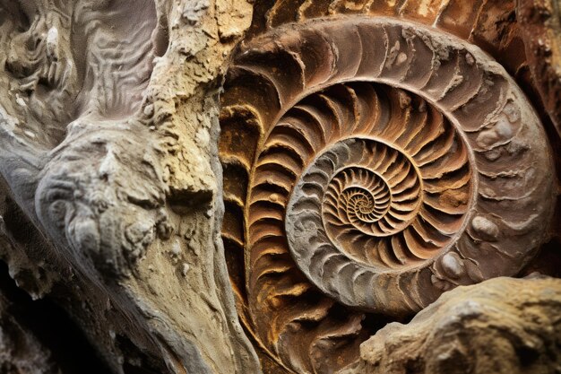 Photo ammonite prehistoric fossil in closeup