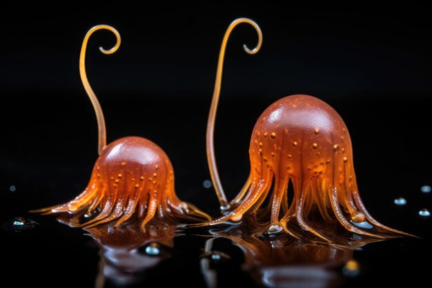 Photo amoebas pseudopods stretching in water drop created with generative ai