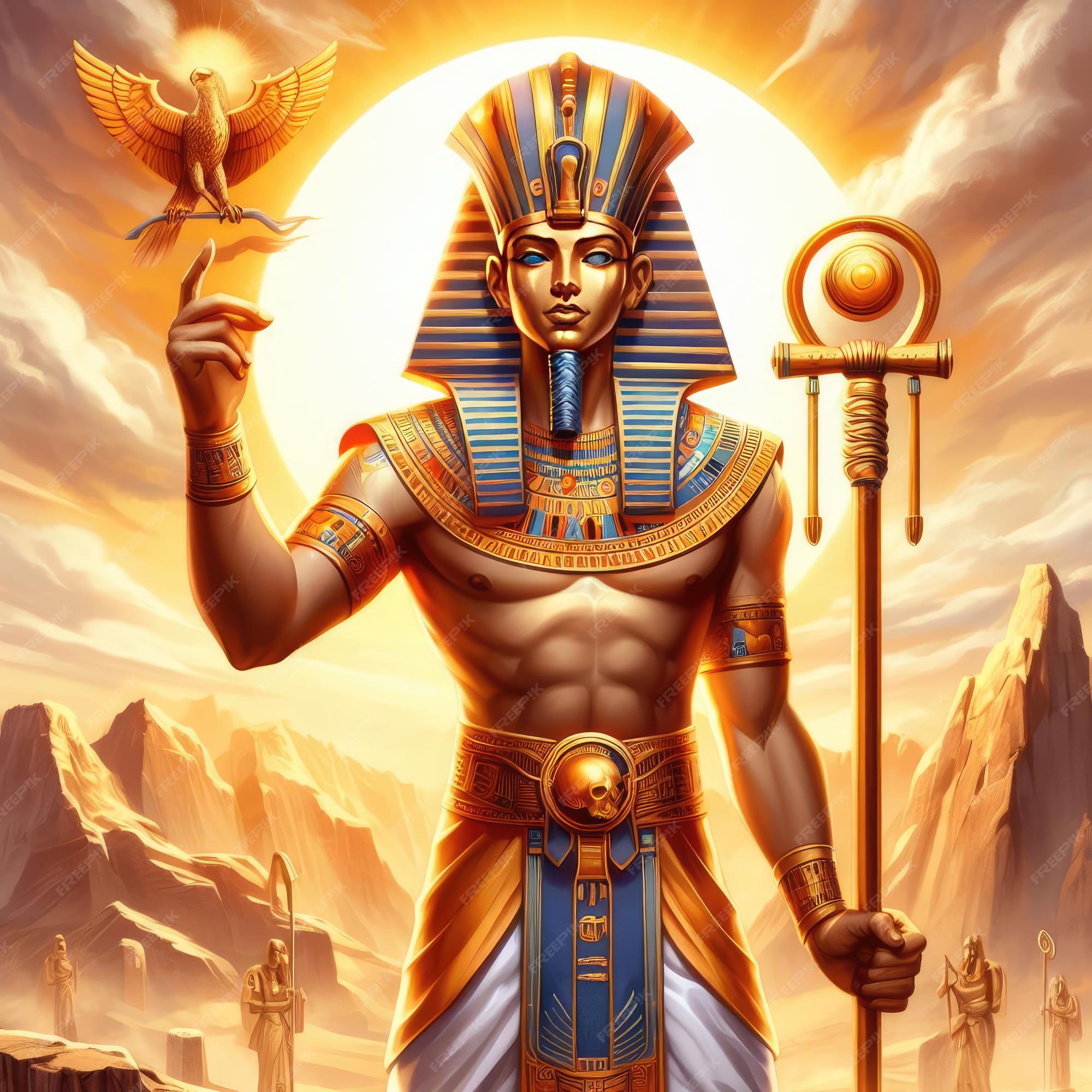 Amon Ra Egyptian mythology illustration Premium AIgenerated image
