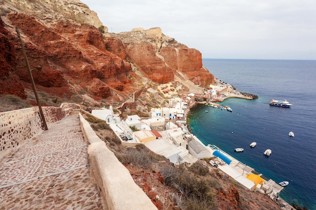 Amoudi Bay port in Santorini island in the Cyclades, Greece