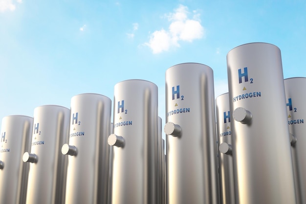 Amount of hydrogen pipelines with blue sky background