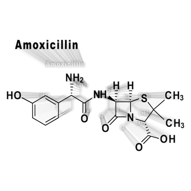 Amoxicilline, antibioticum, structurele chemische formule op een witte achtergrond