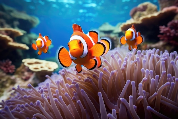 Amphiprion ocellaris anemoonvis en anemoon in zee