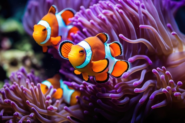 Amphiprion ocellaris anemoonvis en anemoon in zee