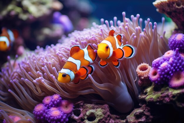 Photo amphiprion ocellaris clownfish and anemone in sea