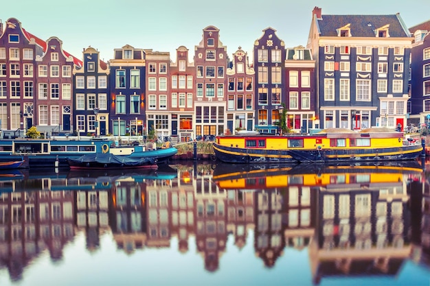 Amsterdam canal Singel with dutch houses