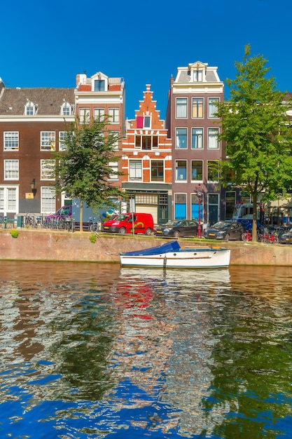 Amsterdam canals and typical houses Holland Netherlands