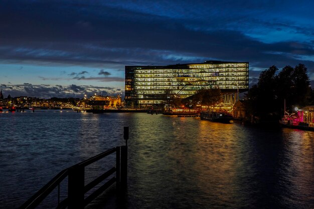 amsterdam maritime museum amsterdam night cityscape from canals netherlands