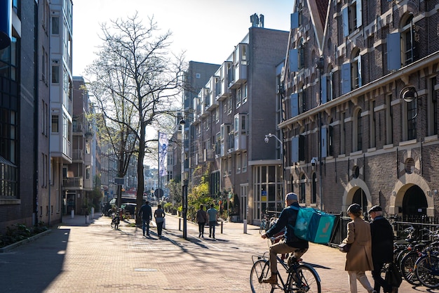 AMSTERDAM NETHERLANDS march 29 2022 Modern architecture on the street in Amsterdam Netherlands