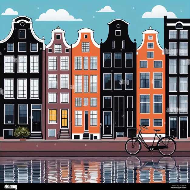 amsterdamse gracht met gebouwen holland nederlandamsterdam nederland vectorillustratie met