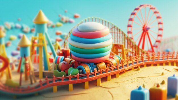 Photo amusement park in the city 3d render illustration generative ai