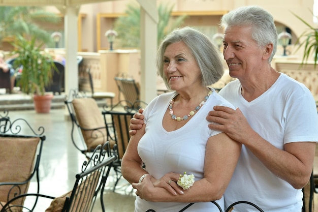 Amusing happy smiling old couple