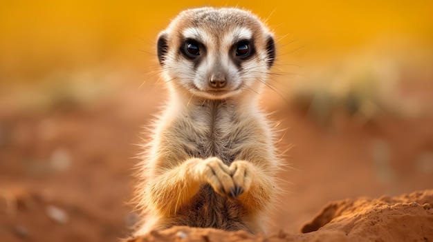 Amusing meerkat with a curious stance tiny hands clasped