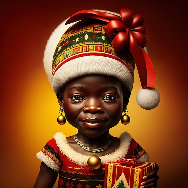 amusing representation of an african person as santa claus