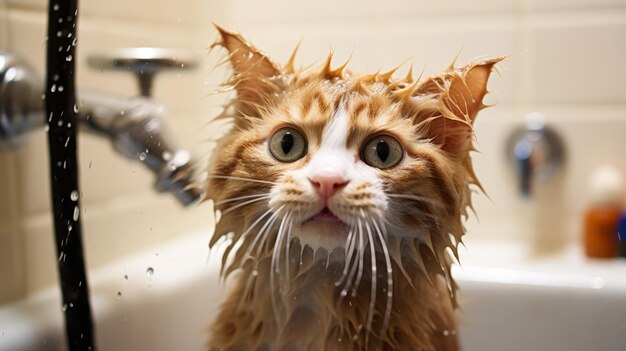 Photo amusingly unamused cat in the bath