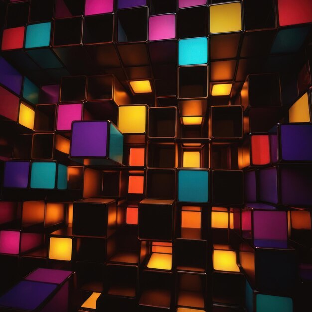 사진 사각형 모양의 다채로운 큐브의 추상적인 구성