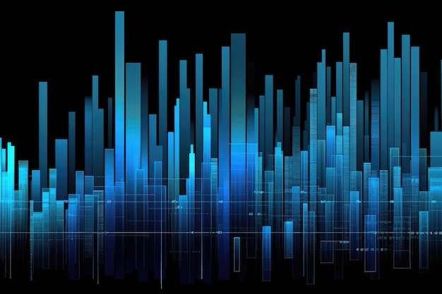 Фото Абстрактный дизайн с пересекающимися линиями на темно-синем фоне коллаж различных графиков фондового рынка, созданный ии