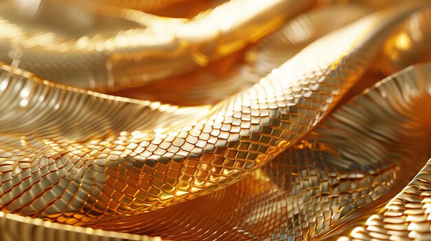 写真 金色の波状のヘビと輝く金属の<unk>を持つ抽象的なファンタジー背景 曲がった壁紙
