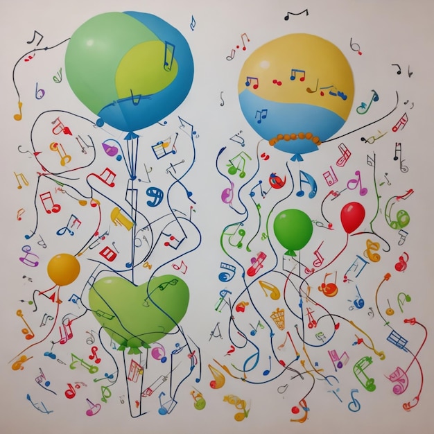 Фото Абстрактное изображение музыкальных нот или формы воздушных шаров