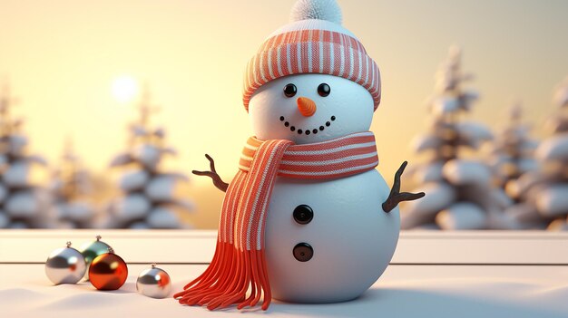 Прекрасный снеговик в шапке и красочных цветах