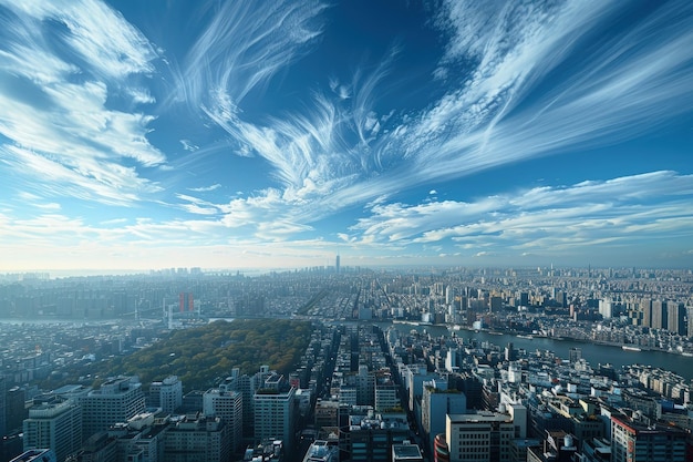 写真 高い建物のある街の空中景色