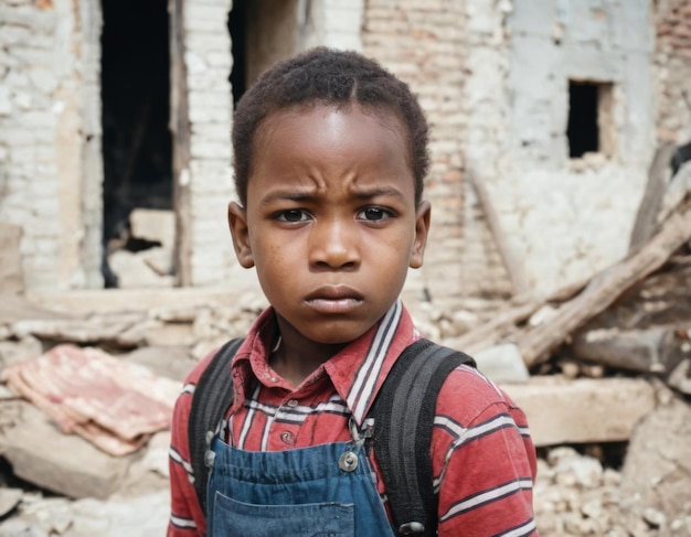 写真 アフリカ系アメリカ人の少年が汚い顔汚いの毛をして自宅の廃墟に服を転がす - ライブドアニュース