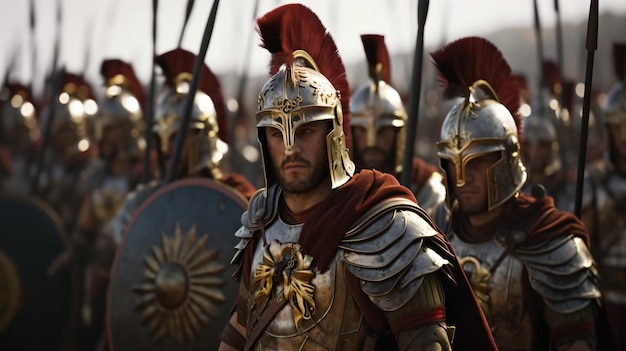 사진 고대 그리스 의 군인 들 의 군대 가 전투 에 준비 되어 있다