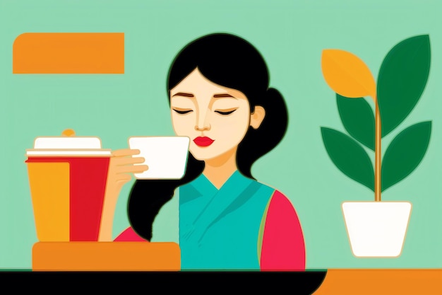 사진 커피를 마시는 아시아 여성 aromatic bliss an asian womans coffee journey generative ai