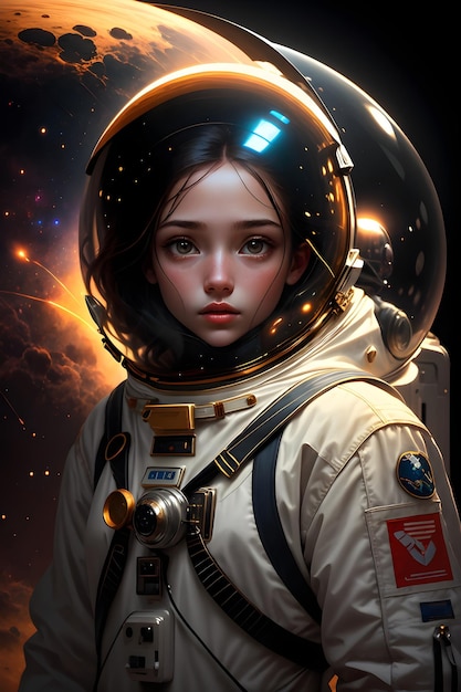 写真 宇宙背景サイエンス フィクションの壁紙イラストの宇宙服を着た宇宙飛行士の女の子