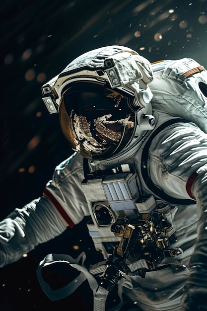 Фото Астронавт в скафандре летит в космическом пространстве на фоне планеты земля