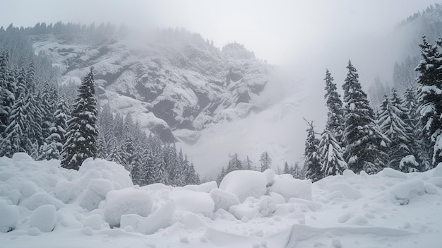 写真 山の中の雪崩