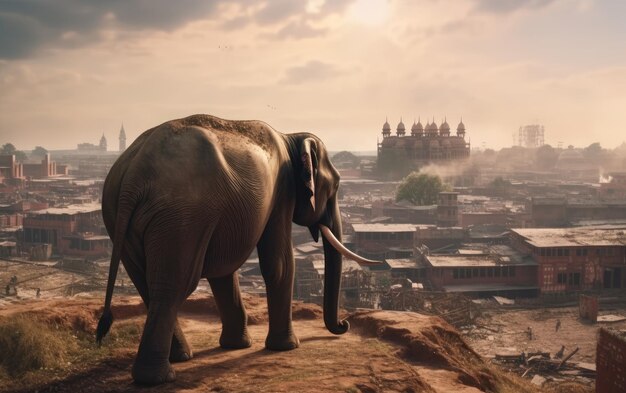 사진 인도 도시 코끼리 위를 걷는 코끼리 벽지 ai 생성