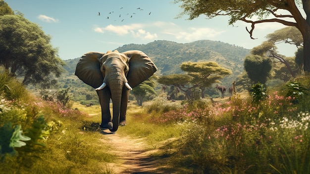 사진 코끼리가 숲을 고 산책하는 야생 코끼리 산책 장면
