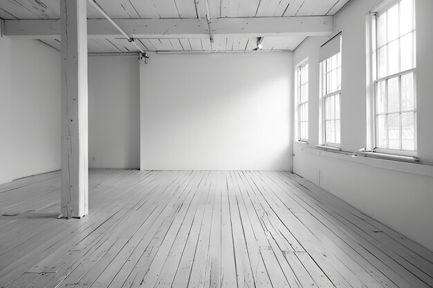 写真 白い壁と木製の床を持つ空の部屋