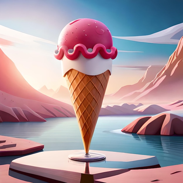 사진 산을 배경으로 한 아이스크림 콘.