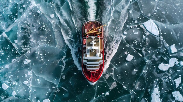 Фото Ледокол прорывается сквозь лед замороженного моря.